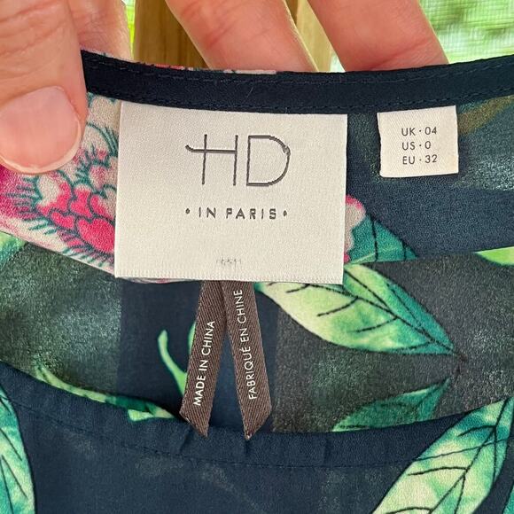 Anthropologie HD In Paris Green And Pink Floral Blouse Size 0 - Picture 4 of 6